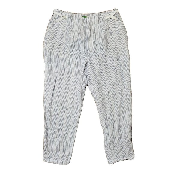 Anthropologie Women's 28 White 100% Linen Pants Blue Stripe Boho Relaxed Beach - Picture 1 of 12